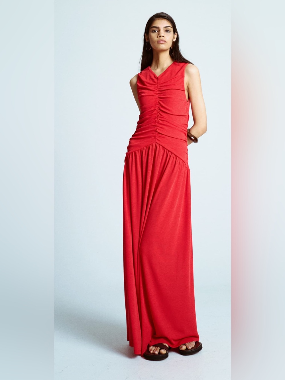 Topshop red dropped waist ruched maxi dress XL NWT